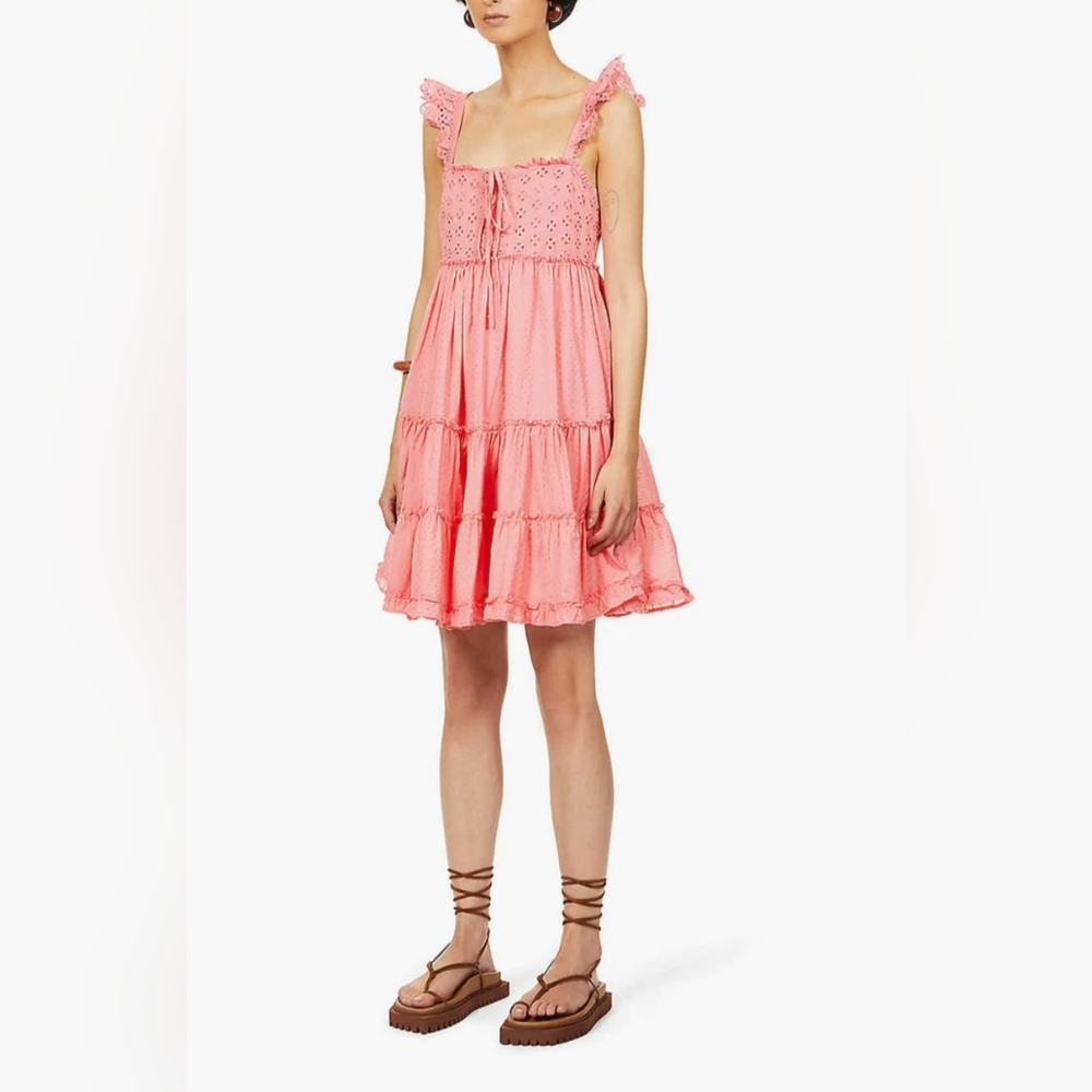 Nobody's Child Short Broidery Anglaise Coral Pink Cotton Dress Size 10 - Picture 5 of 11